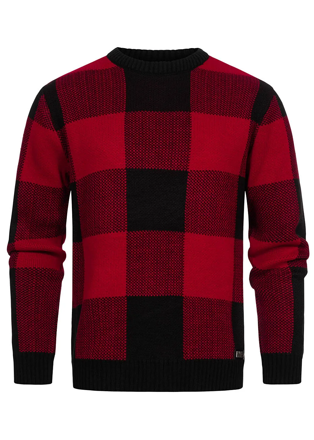 Rusty Neal Herren Sweater Strickpullover mit Karomuster schwarz rot